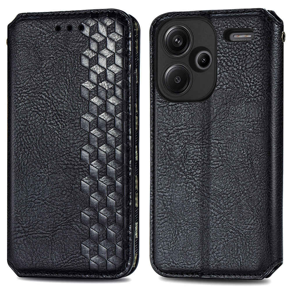 For Xiaomi Redmi Note 13 Pro+ 5G Cover Rhombus Imprinted Leather Phone Case - Black