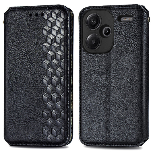 For Xiaomi Redmi Note 13 Pro+ 5G Cover Rhombus Imprinted Leather Phone Case - Black