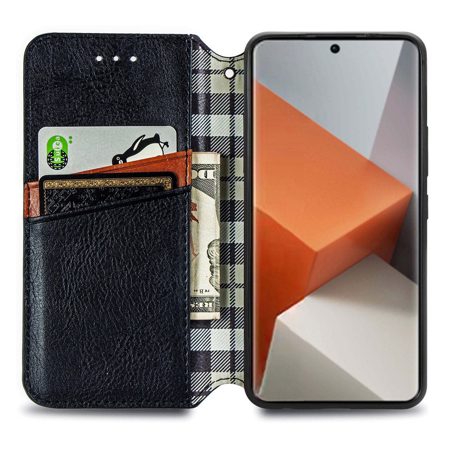 For Xiaomi Redmi Note 13 Pro+ 5G Cover Rhombus Imprinted Leather Phone Case - Black