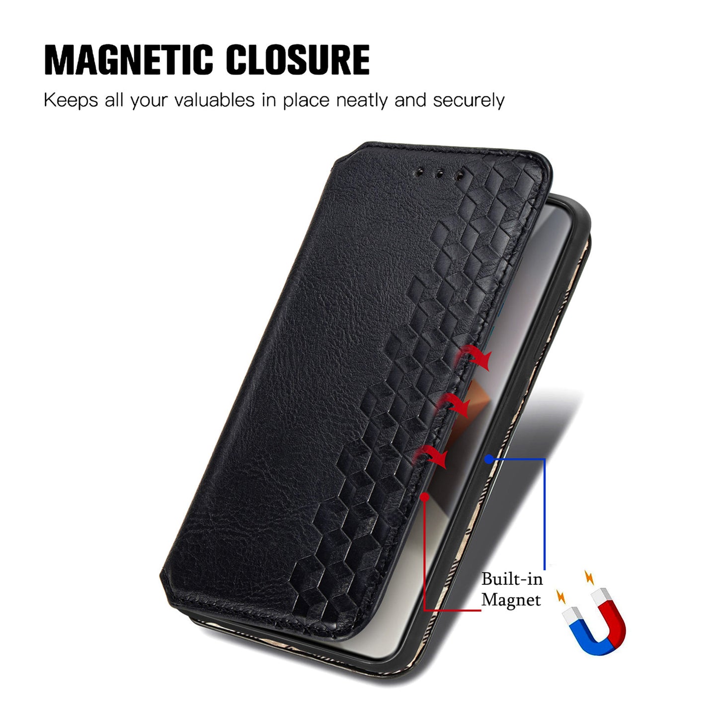 For Xiaomi Redmi Note 13 Pro+ 5G Cover Rhombus Imprinted Leather Phone Case - Black