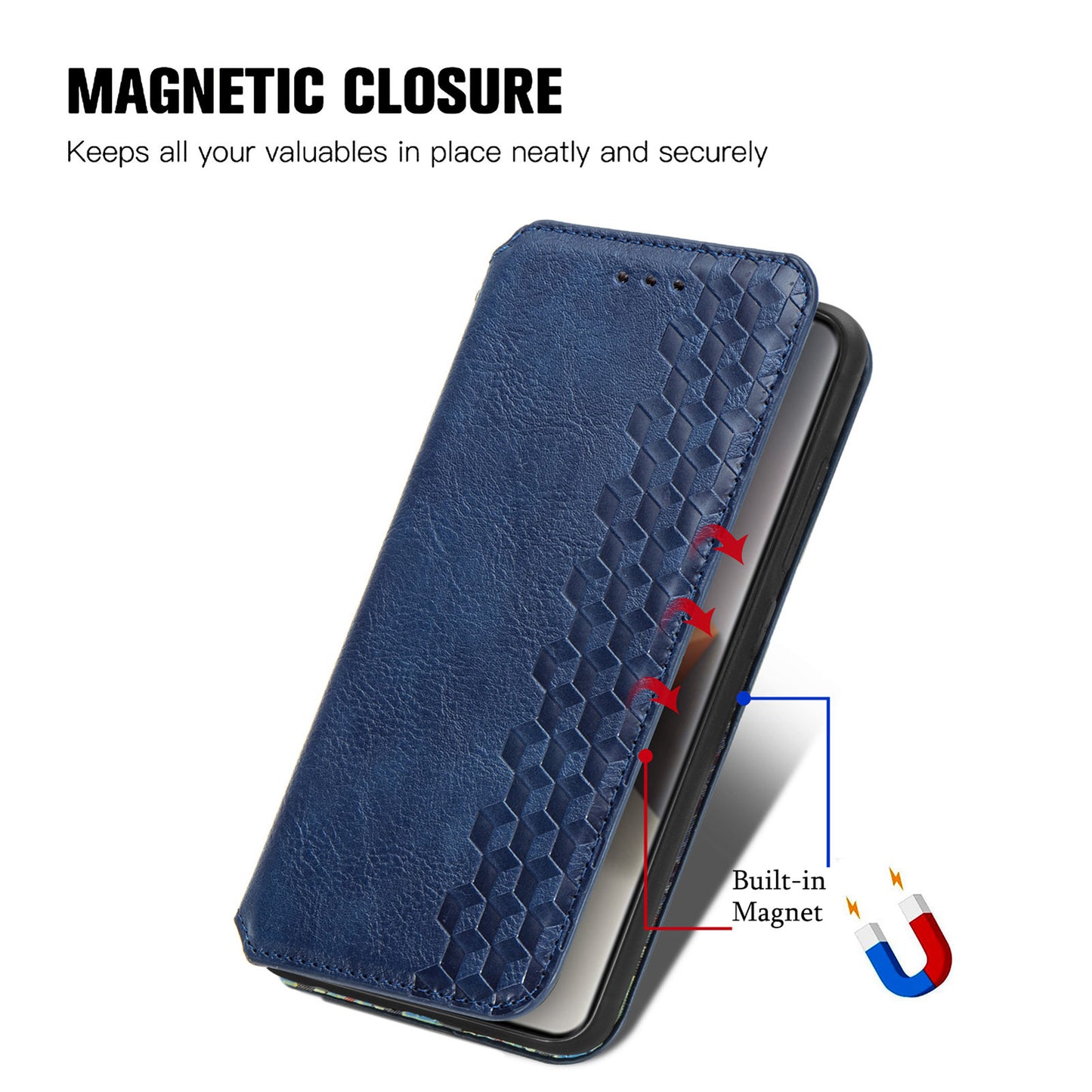 For Xiaomi Redmi Note 13 Pro+ 5G Cover Rhombus Imprinted Leather Phone Case - Blue