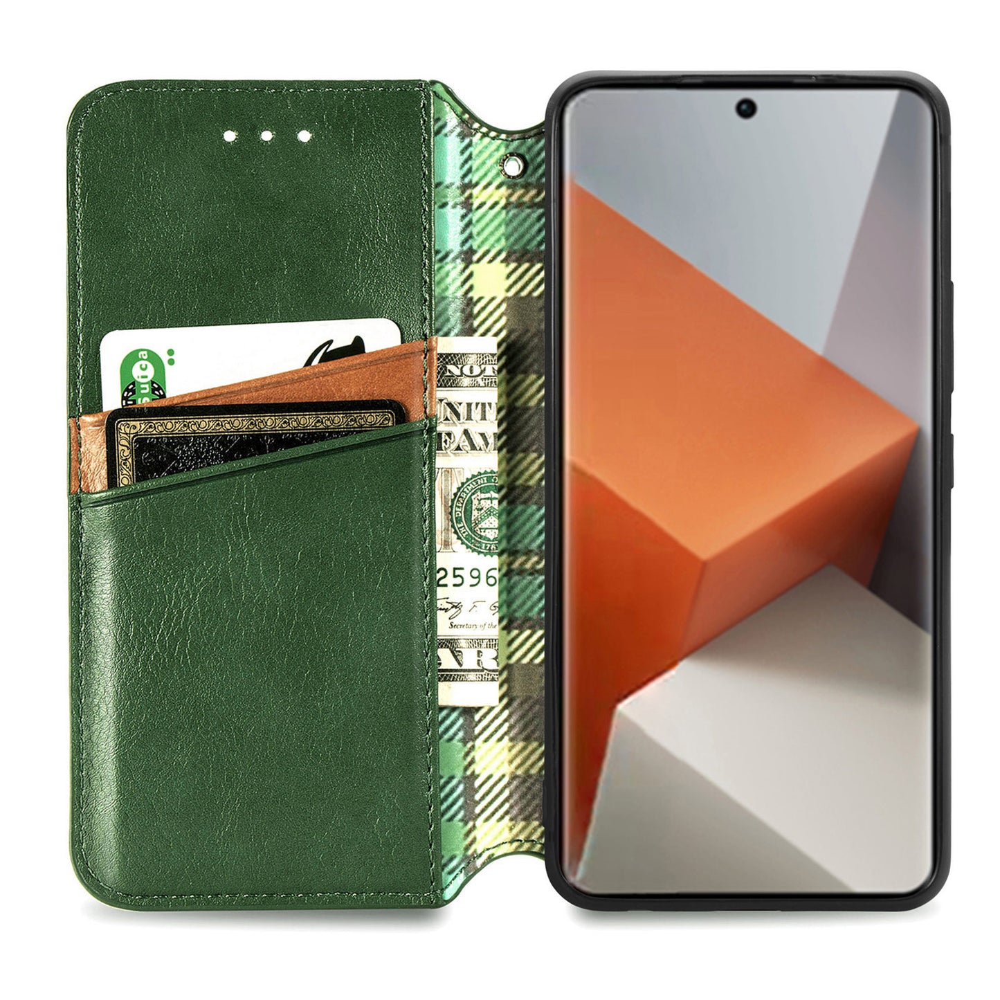 For Xiaomi Redmi Note 13 Pro+ 5G Cover Rhombus Imprinted Leather Phone Case - Green