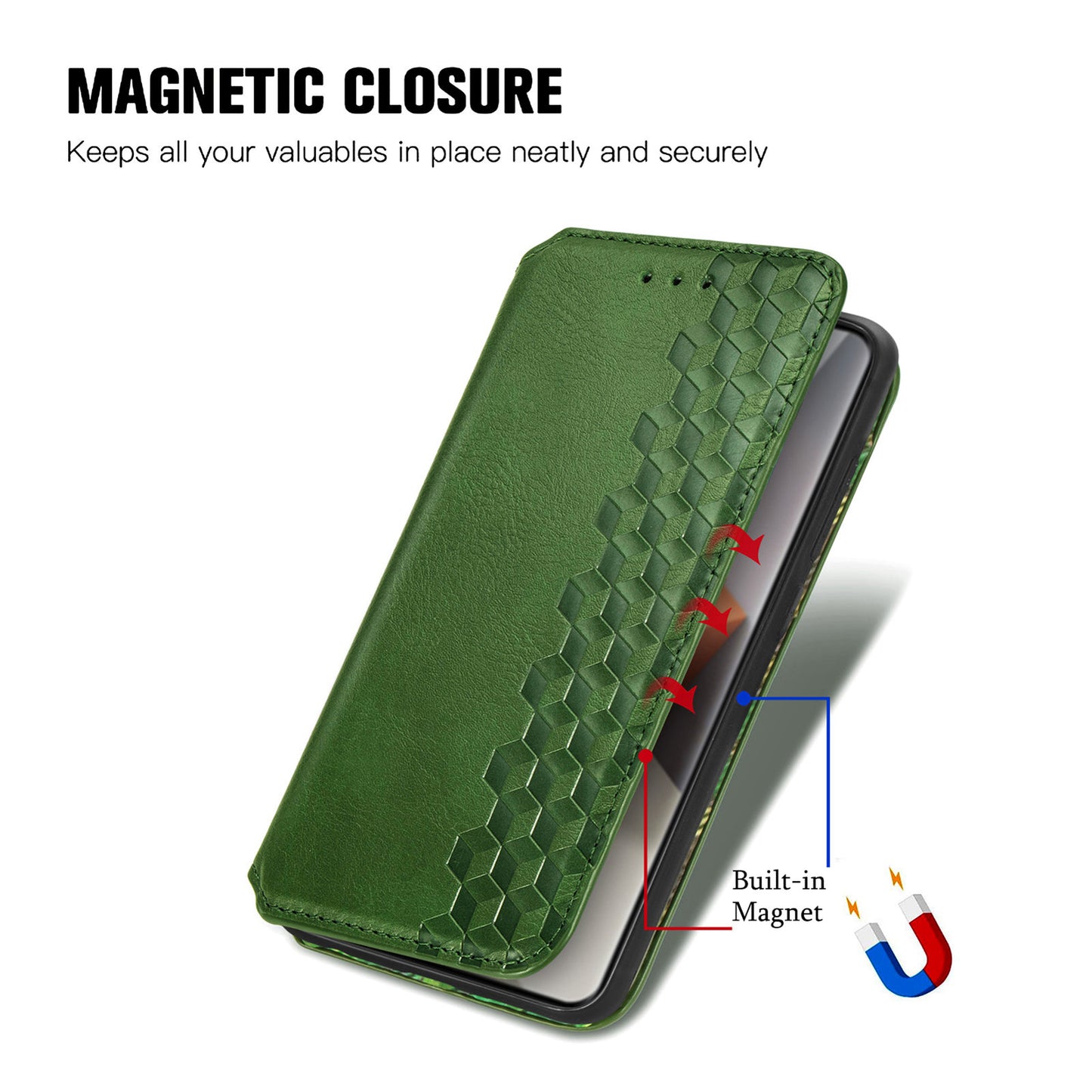 For Xiaomi Redmi Note 13 Pro+ 5G Cover Rhombus Imprinted Leather Phone Case - Green
