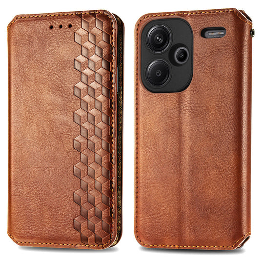 For Xiaomi Redmi Note 13 Pro+ 5G Cover Rhombus Imprinted Leather Phone Case - Brown