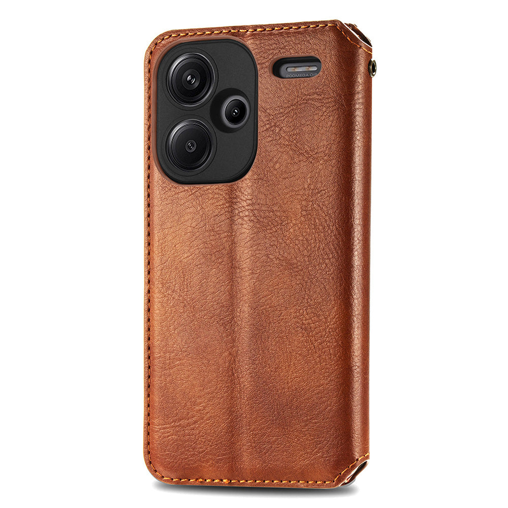 For Xiaomi Redmi Note 13 Pro+ 5G Cover Rhombus Imprinted Leather Phone Case - Brown