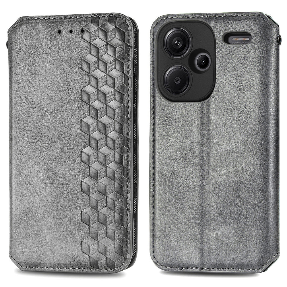 For Xiaomi Redmi Note 13 Pro+ 5G Cover Rhombus Imprinted Leather Phone Case - Grey