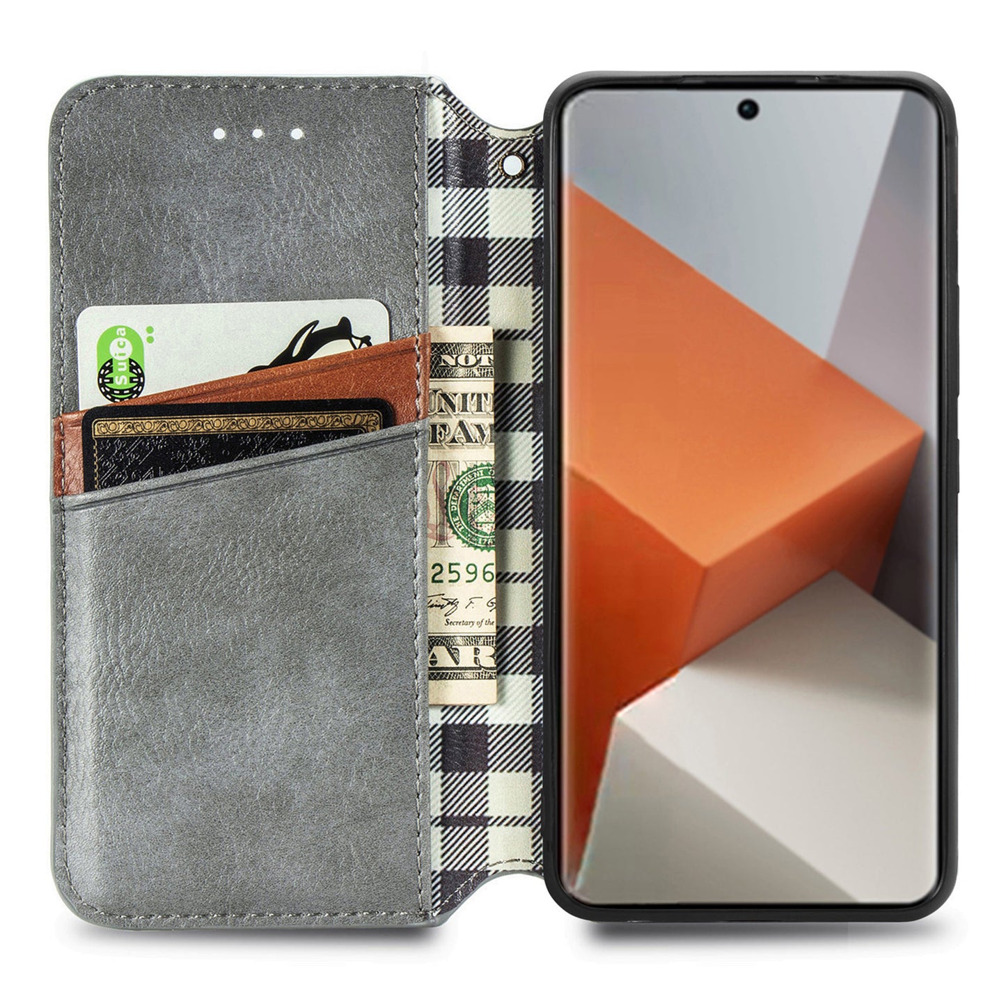 For Xiaomi Redmi Note 13 Pro+ 5G Cover Rhombus Imprinted Leather Phone Case - Grey