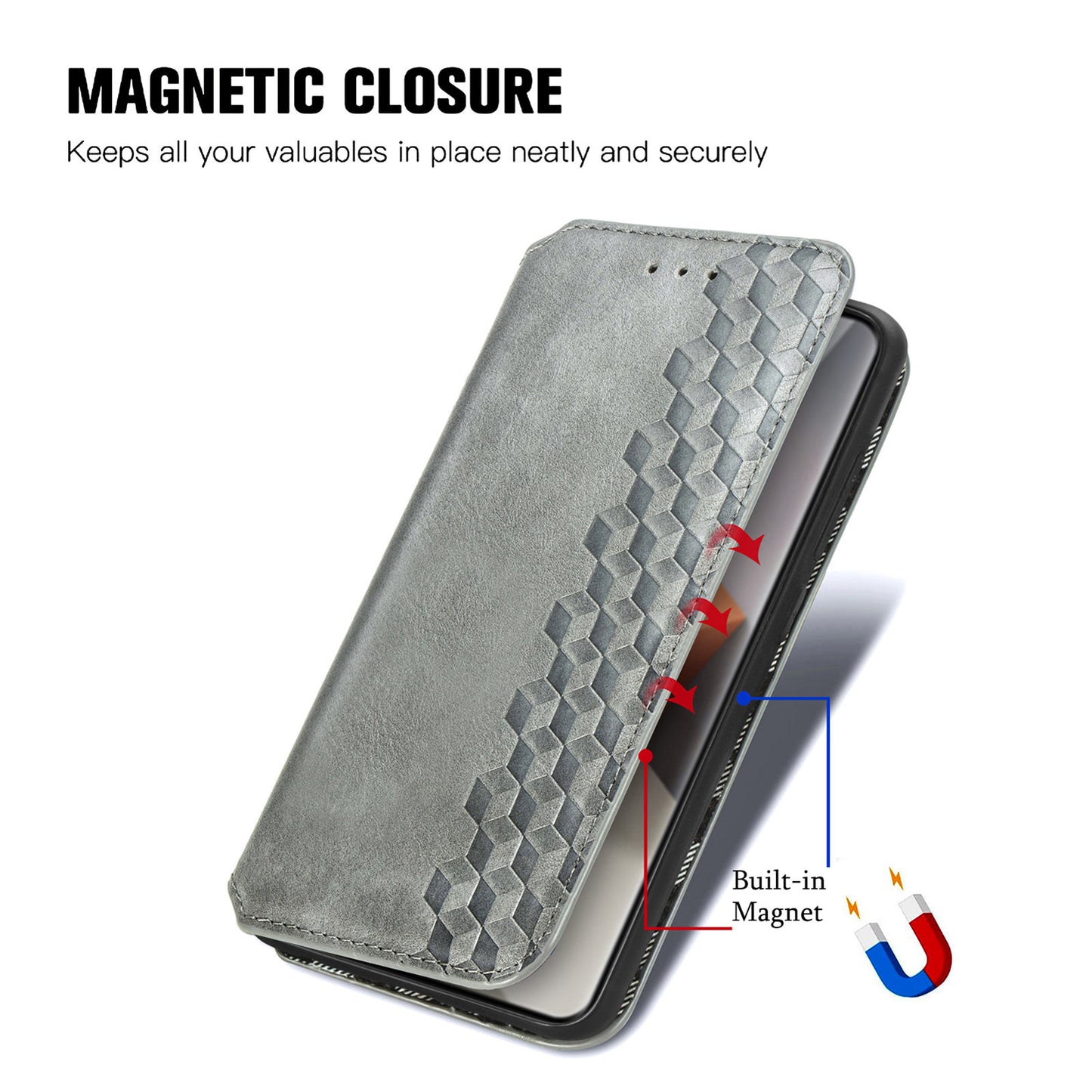 For Xiaomi Redmi Note 13 Pro+ 5G Cover Rhombus Imprinted Leather Phone Case - Grey