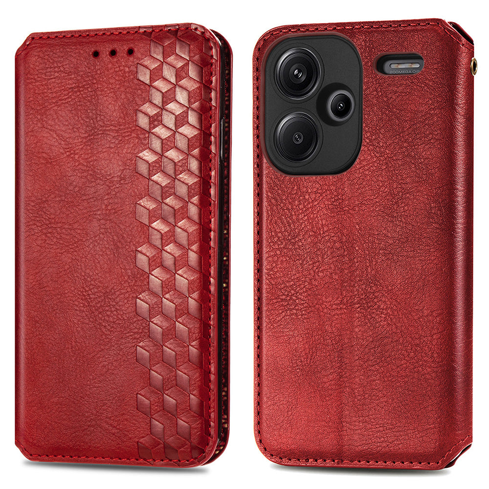 For Xiaomi Redmi Note 13 Pro+ 5G Cover Rhombus Imprinted Leather Phone Case - Red