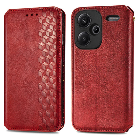For Xiaomi Redmi Note 13 Pro+ 5G Cover Rhombus Imprinted Leather Phone Case - Red