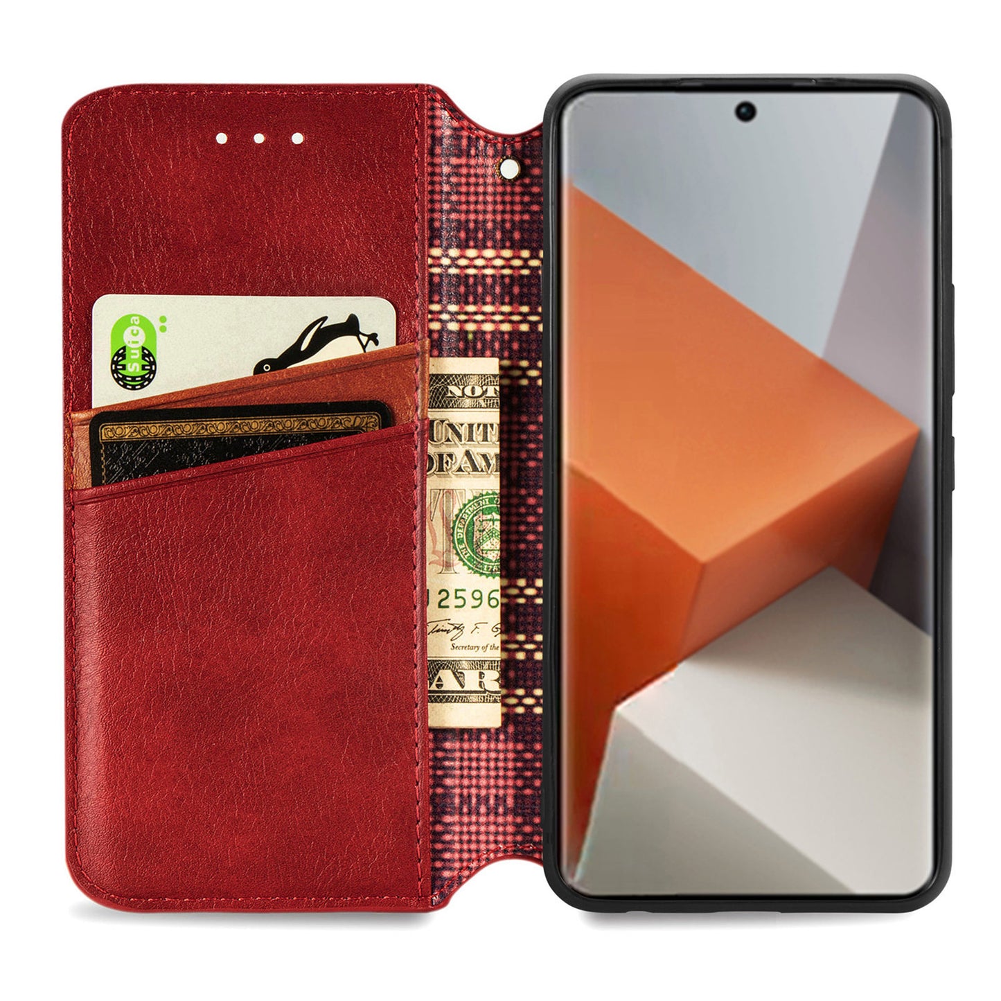 For Xiaomi Redmi Note 13 Pro+ 5G Cover Rhombus Imprinted Leather Phone Case - Red
