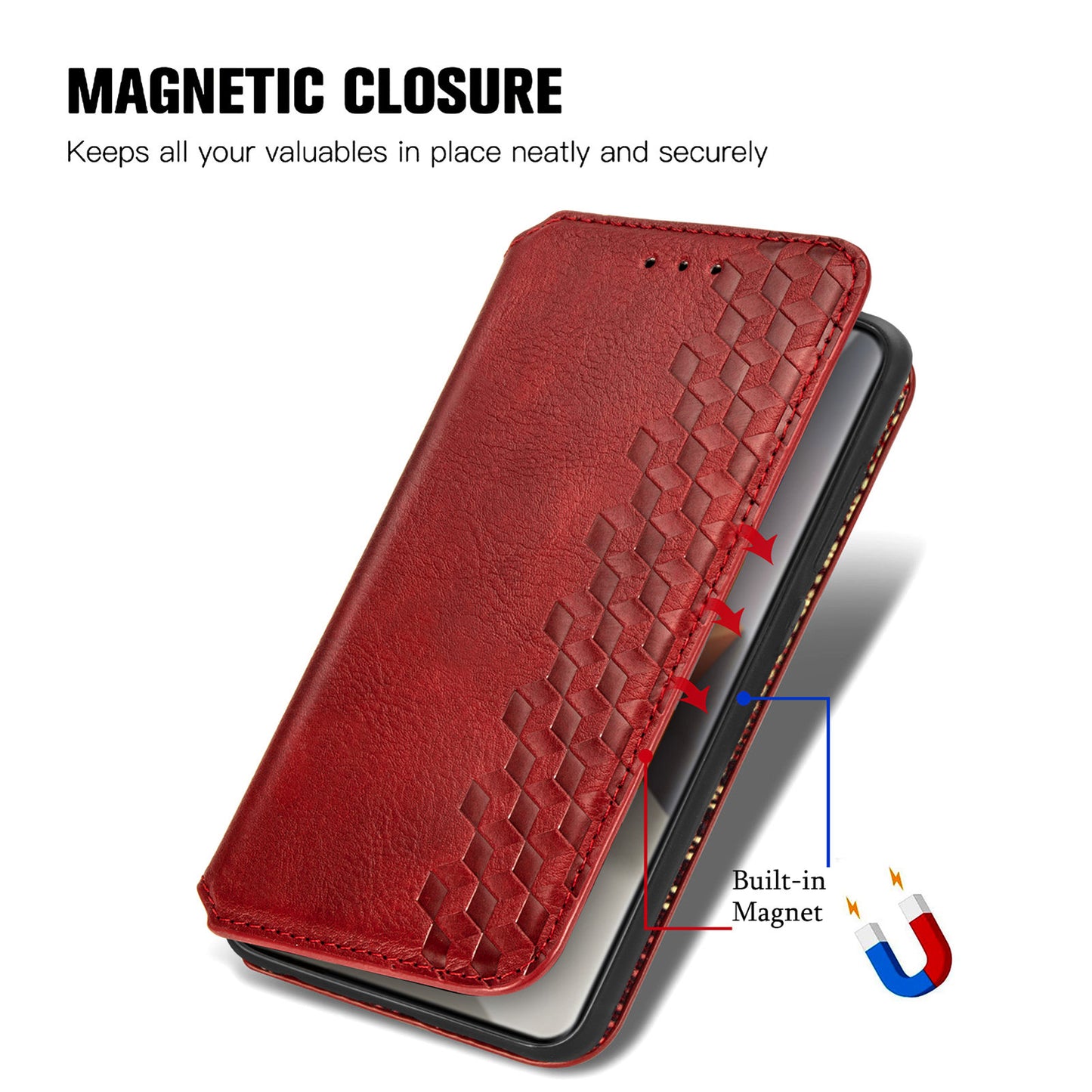 For Xiaomi Redmi Note 13 Pro+ 5G Cover Rhombus Imprinted Leather Phone Case - Red