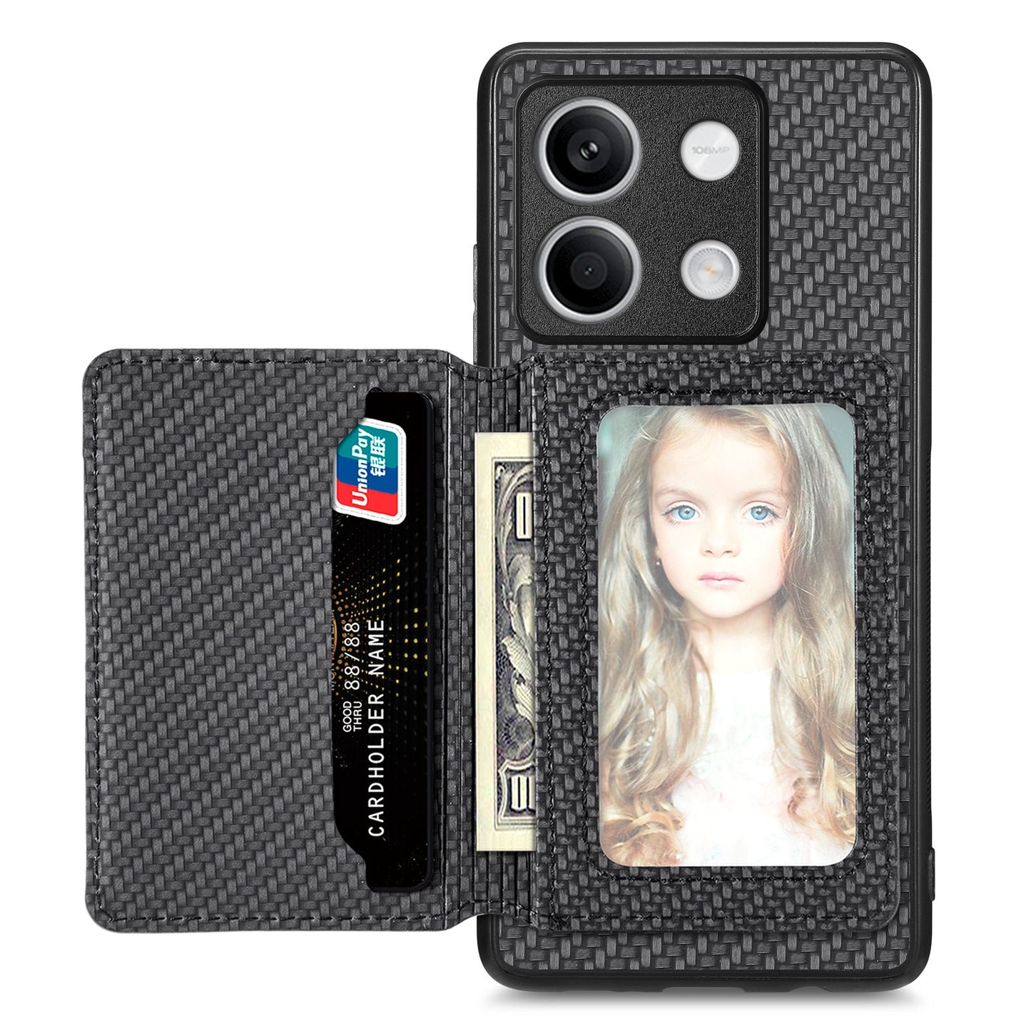 For Xiaomi Redmi Note 13 5G Case Carbon Fiber Texture PU Leather Coated PC+TPU Phone Shell - Black