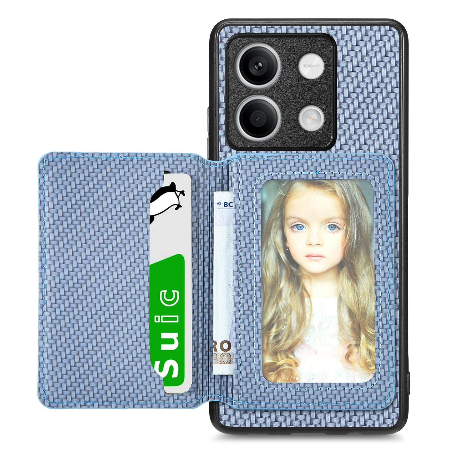 For Xiaomi Redmi Note 13 5G Case Carbon Fiber Texture PU Leather Coated PC+TPU Phone Shell - Blue