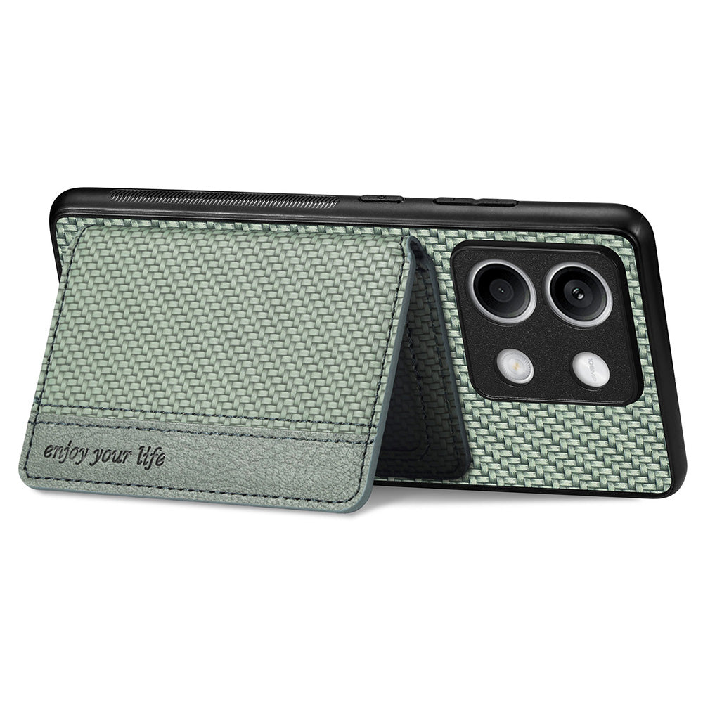 For Xiaomi Redmi Note 13 5G Case Carbon Fiber Texture PU Leather Coated PC+TPU Phone Shell - Green