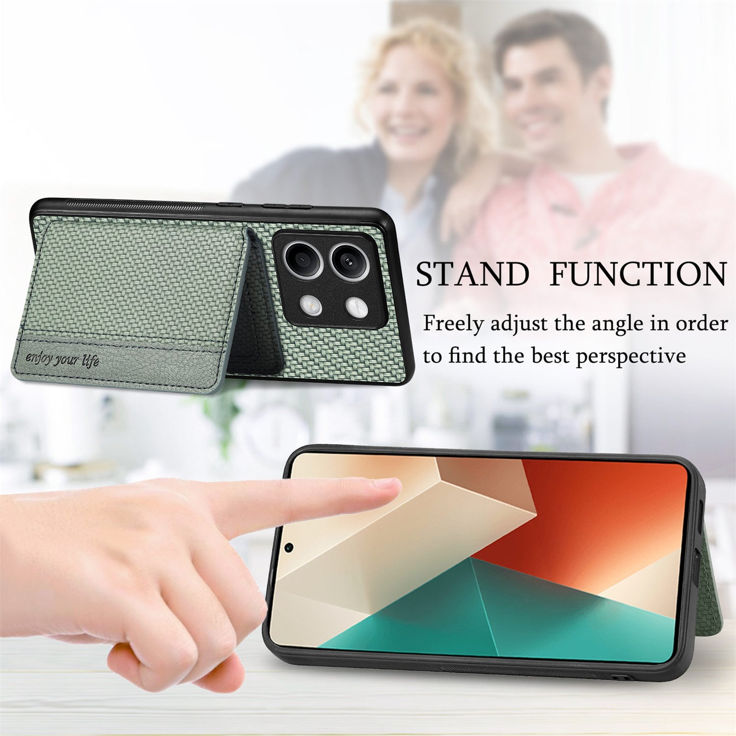 For Xiaomi Redmi Note 13 5G Case Carbon Fiber Texture PU Leather Coated PC+TPU Phone Shell - Green