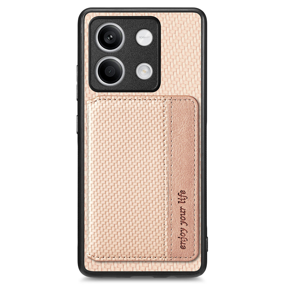 For Xiaomi Redmi Note 13 5G Case Carbon Fiber Texture PU Leather Coated PC+TPU Phone Shell - Khaki