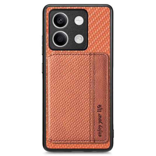 For Xiaomi Redmi Note 13 5G Case Carbon Fiber Texture PU Leather Coated PC+TPU Phone Shell - Brown