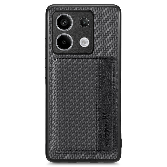 For Xiaomi Redmi Note 13 Pro 5G / Poco X6 5G Case Slim-Fit Kickstand Carbon Fiber Texture Protective Shell - Black