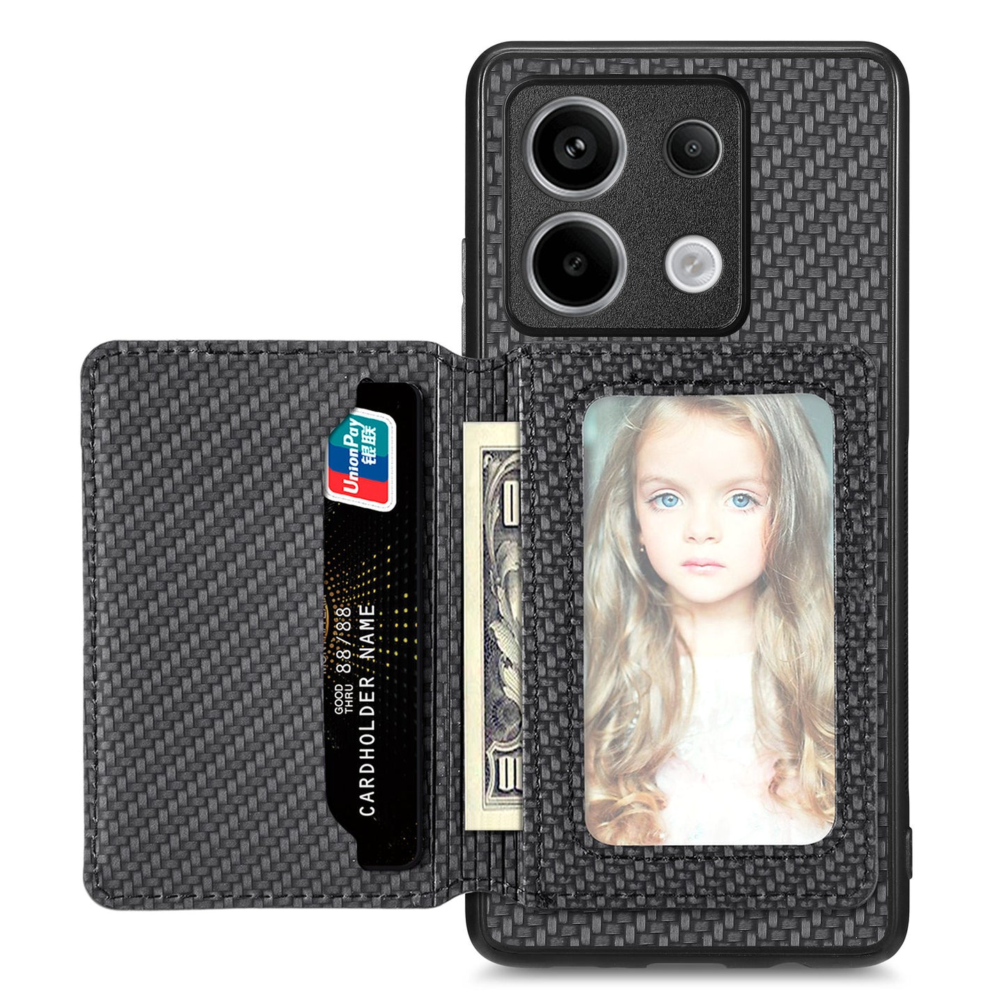 For Xiaomi Redmi Note 13 Pro 5G / Poco X6 5G Case Slim-Fit Kickstand Carbon Fiber Texture Protective Shell - Black