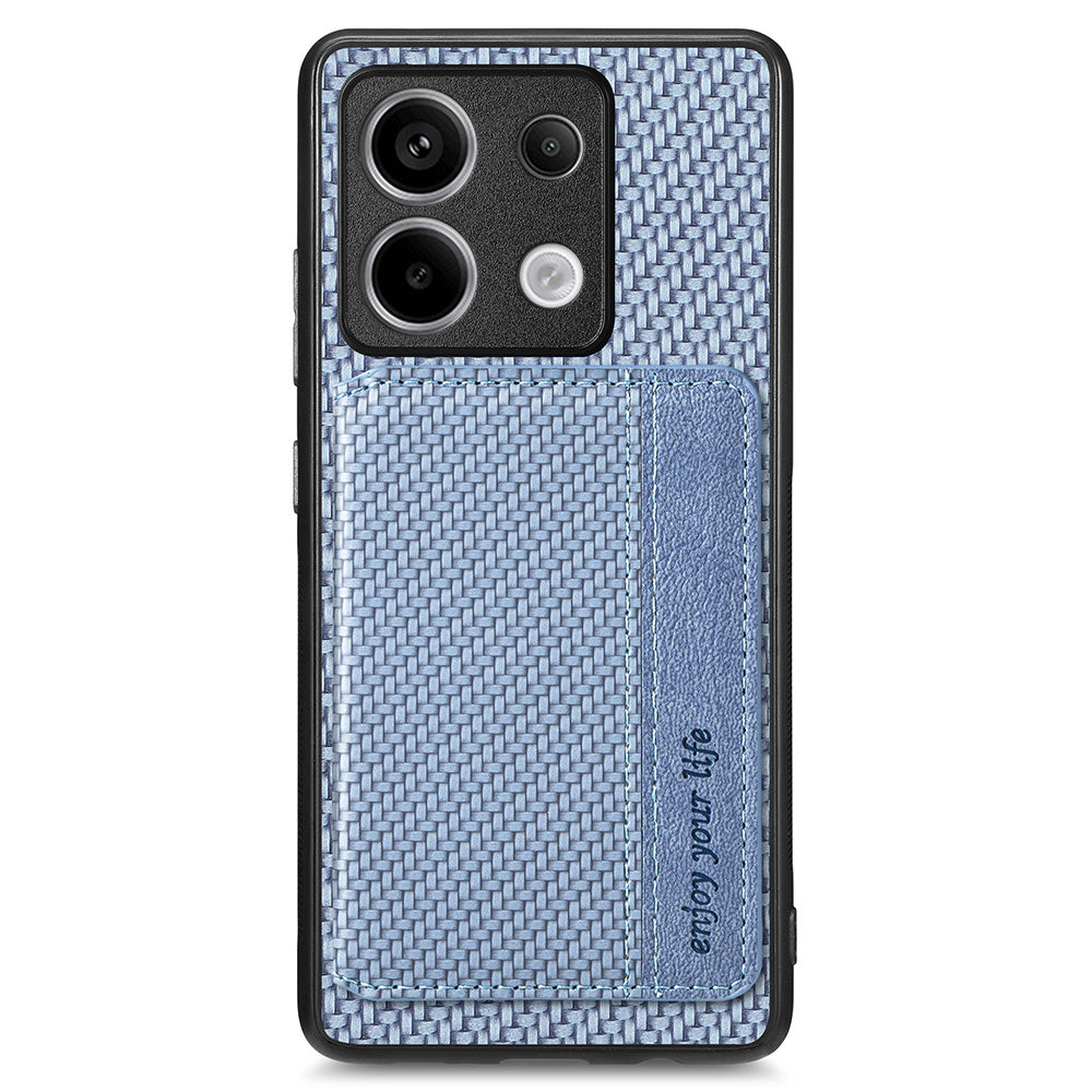 For Xiaomi Redmi Note 13 Pro 5G / Poco X6 5G Case Slim-Fit Kickstand Carbon Fiber Texture Protective Shell - Blue