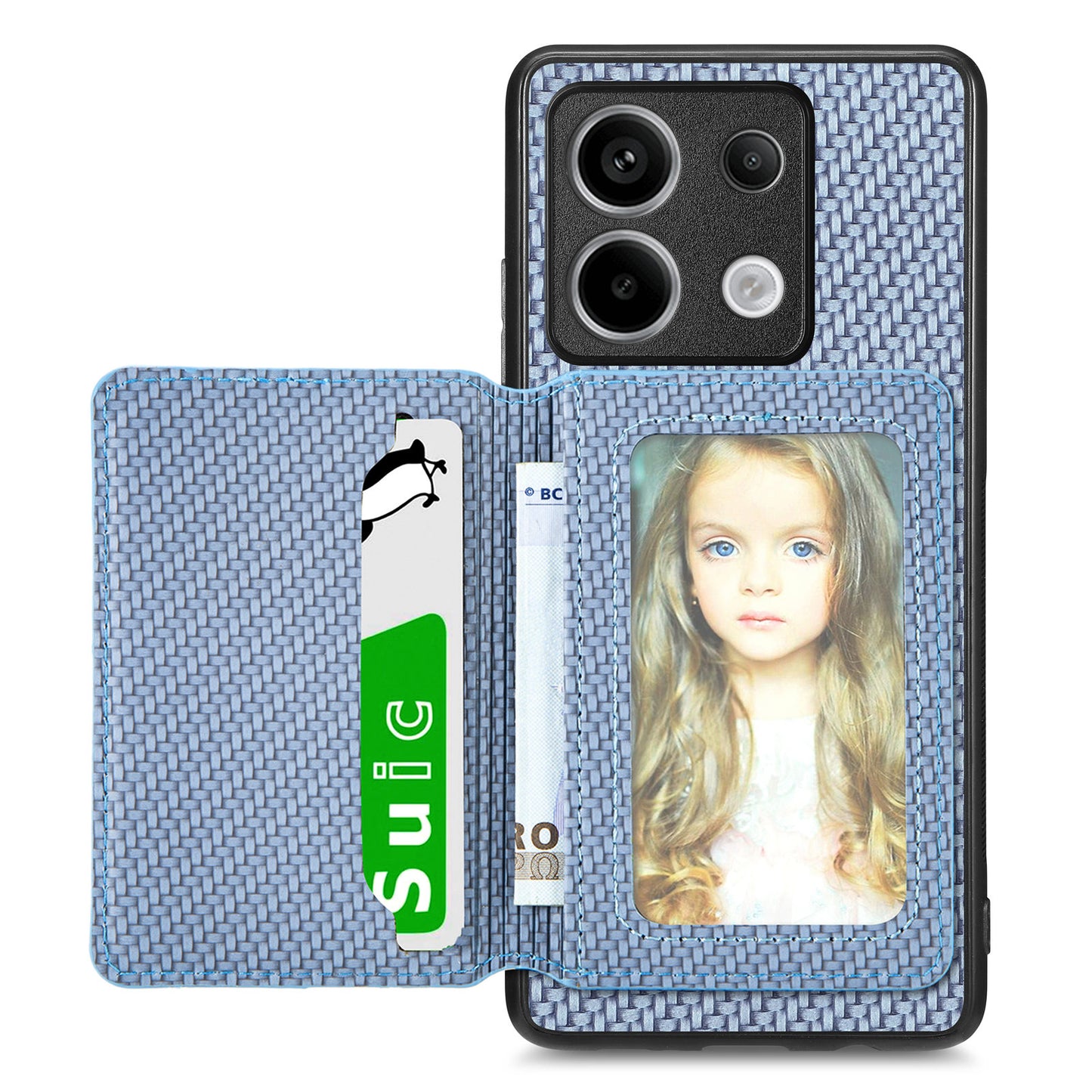 For Xiaomi Redmi Note 13 Pro 5G / Poco X6 5G Case Slim-Fit Kickstand Carbon Fiber Texture Protective Shell - Blue