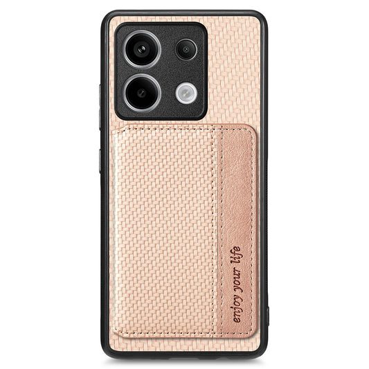 For Xiaomi Redmi Note 13 Pro 5G / Poco X6 5G Case Slim-Fit Kickstand Carbon Fiber Texture Protective Shell - Khaki