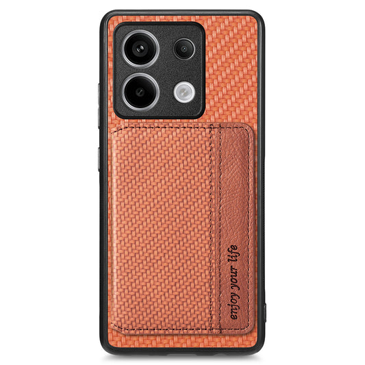 For Xiaomi Redmi Note 13 Pro 5G / Poco X6 5G Case Slim-Fit Kickstand Carbon Fiber Texture Protective Shell - Brown