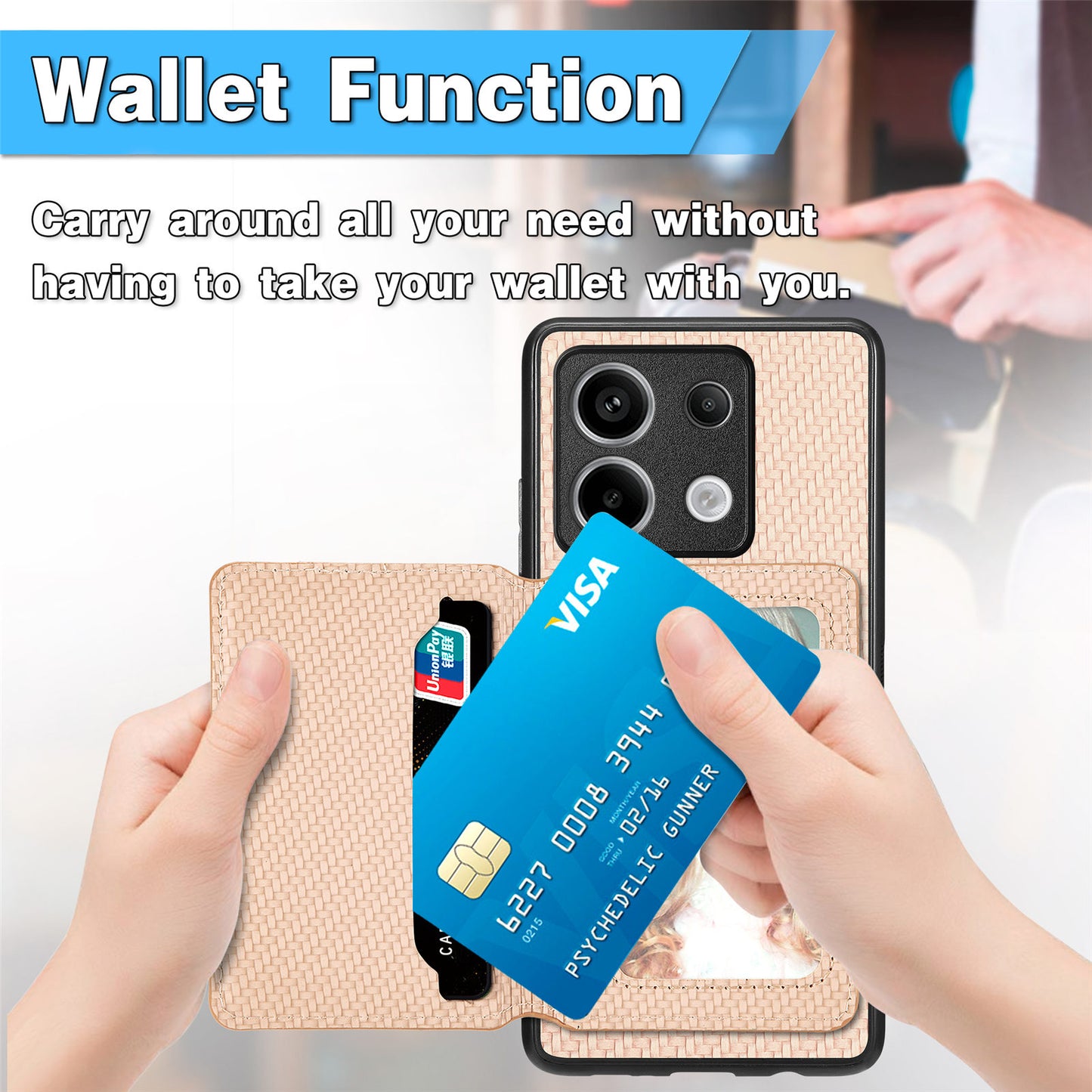 For Xiaomi Redmi Note 13 Pro 5G / Poco X6 5G Case Slim-Fit Kickstand Carbon Fiber Texture Protective Shell - Brown