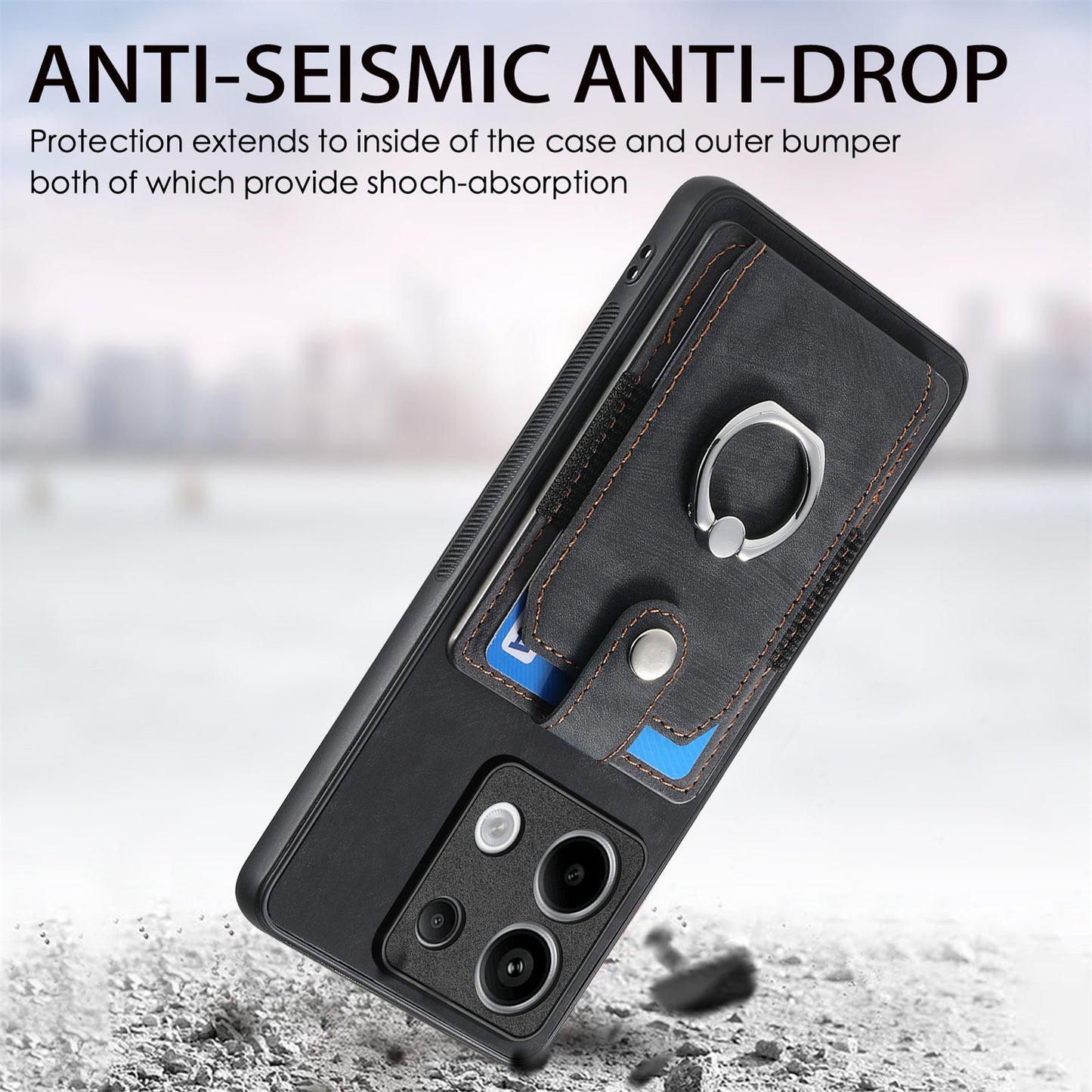 D2 For Xiaomi Redmi Note 13 Pro 5G / Poco X6 5G Phone Case with Ring Kickstand Anit-Fall Cover - Black