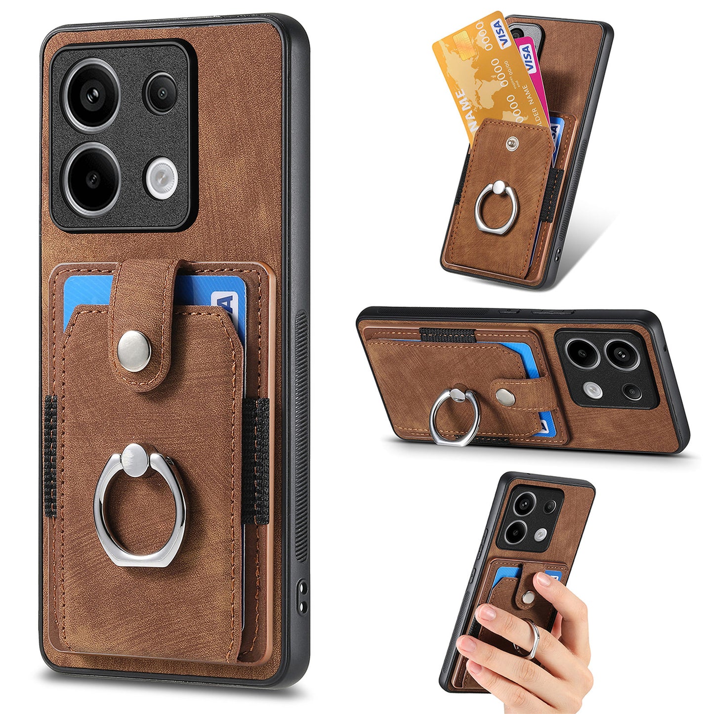 D2 For Xiaomi Redmi Note 13 Pro 5G / Poco X6 5G Phone Case with Ring Kickstand Anit-Fall Cover - Brown