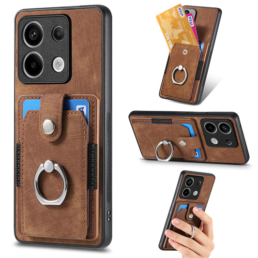 D2 For Xiaomi Redmi Note 13 Pro 5G / Poco X6 5G Phone Case with Ring Kickstand Anit-Fall Cover - Brown