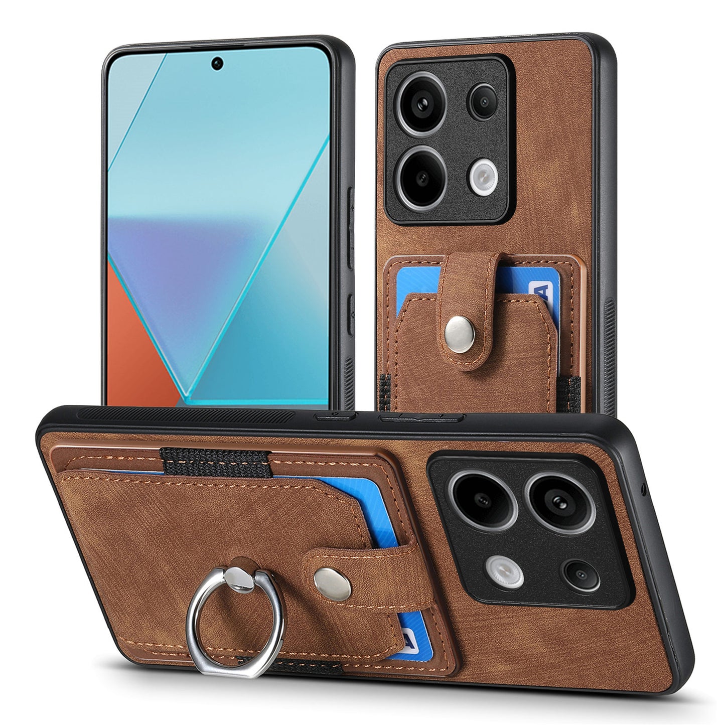 D2 For Xiaomi Redmi Note 13 Pro 5G / Poco X6 5G Phone Case with Ring Kickstand Anit-Fall Cover - Brown