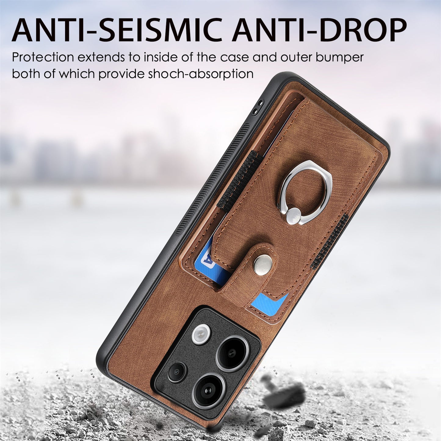 D2 For Xiaomi Redmi Note 13 Pro 5G / Poco X6 5G Phone Case with Ring Kickstand Anit-Fall Cover - Brown