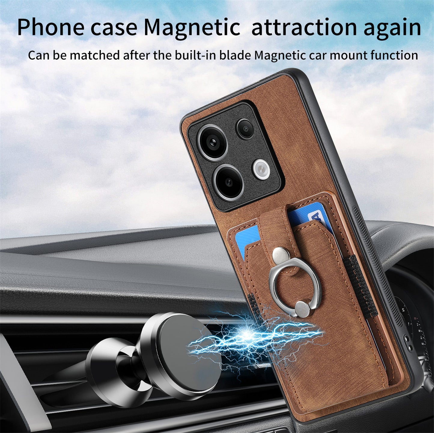 D2 For Xiaomi Redmi Note 13 Pro 5G / Poco X6 5G Phone Case with Ring Kickstand Anit-Fall Cover - Brown