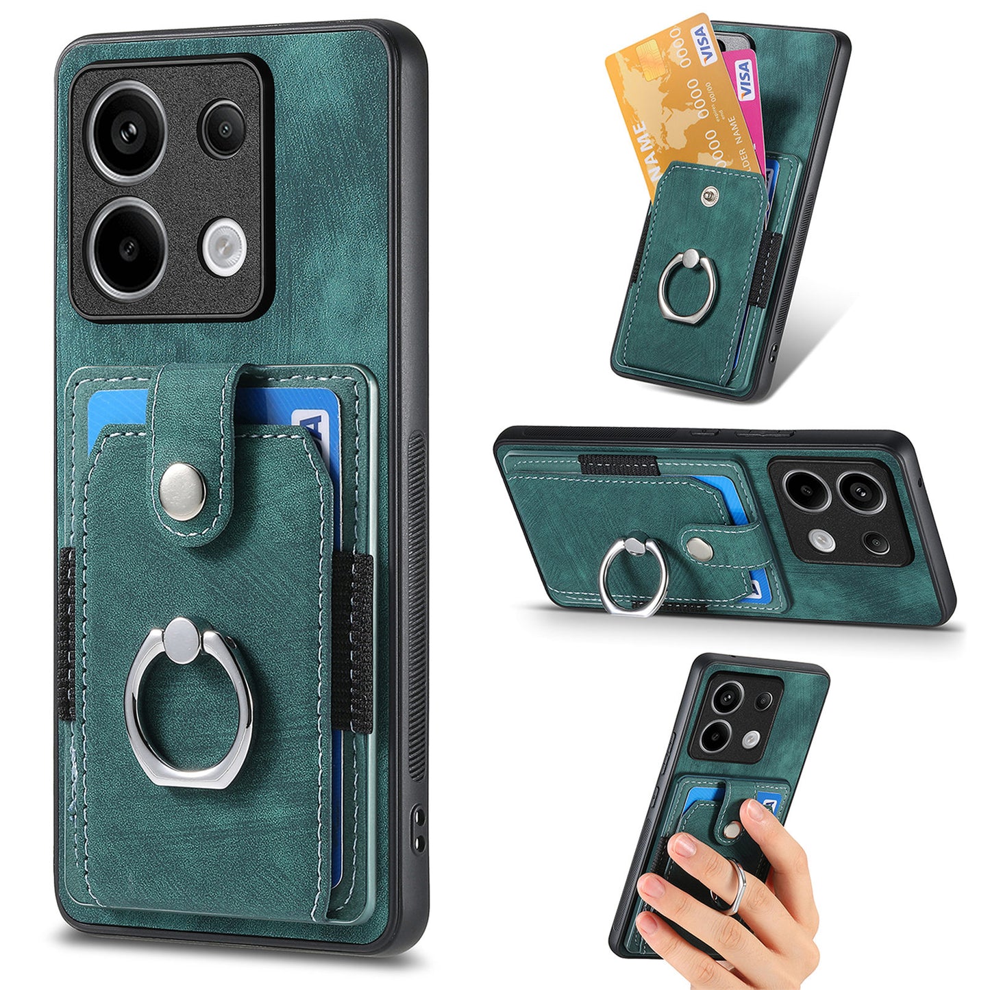 D2 For Xiaomi Redmi Note 13 Pro 5G / Poco X6 5G Phone Case with Ring Kickstand Anit-Fall Cover - Green
