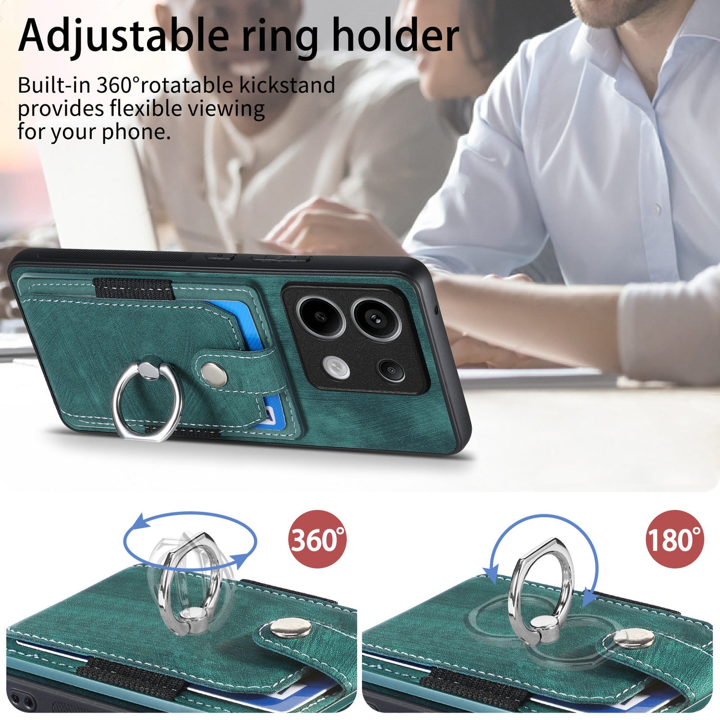 D2 For Xiaomi Redmi Note 13 Pro 5G / Poco X6 5G Phone Case with Ring Kickstand Anit-Fall Cover - Green
