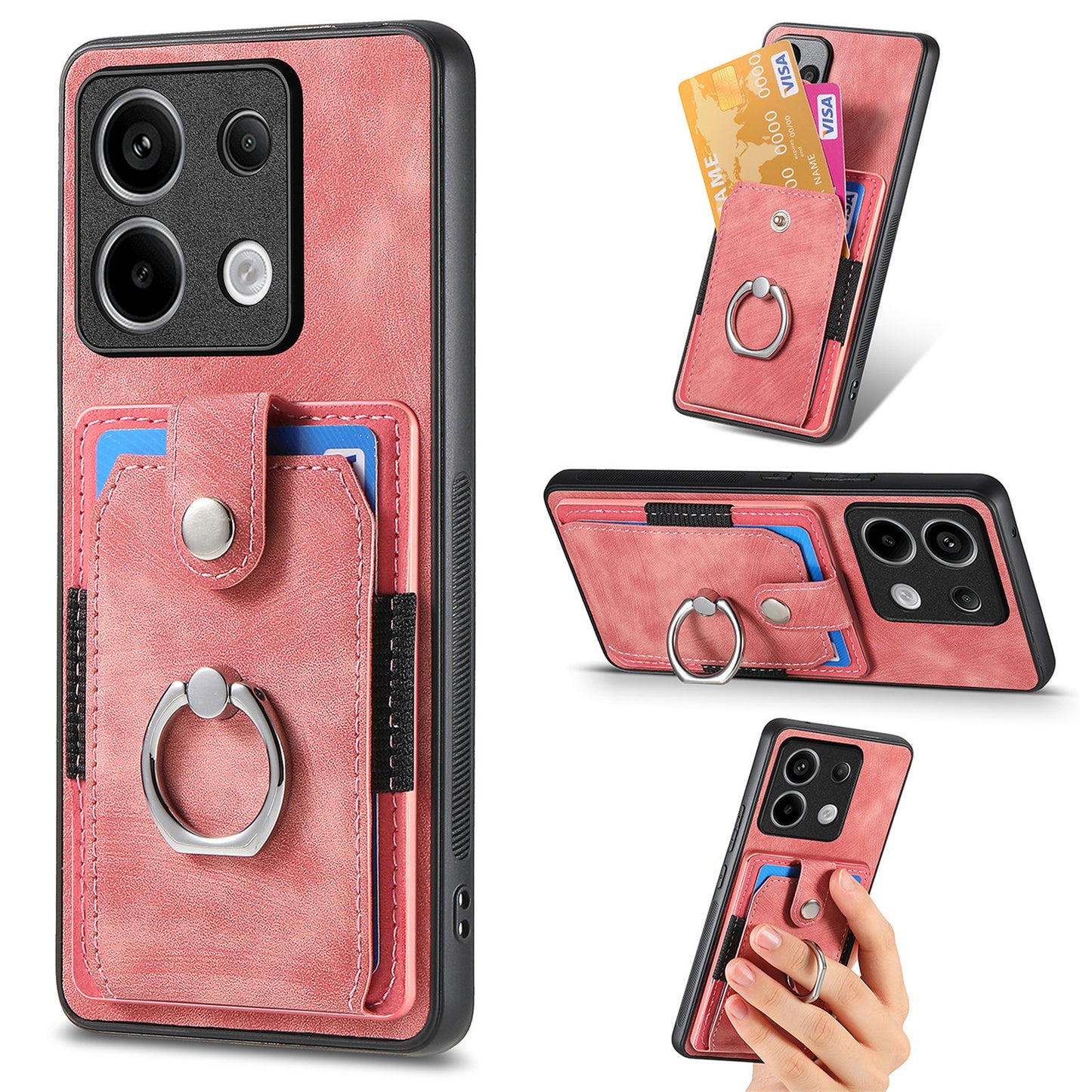 D2 For Xiaomi Redmi Note 13 Pro 5G / Poco X6 5G Phone Case with Ring Kickstand Anit-Fall Cover - Pink