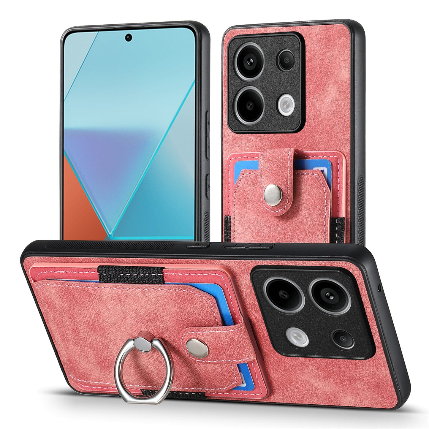 D2 For Xiaomi Redmi Note 13 Pro 5G / Poco X6 5G Phone Case with Ring Kickstand Anit-Fall Cover - Pink