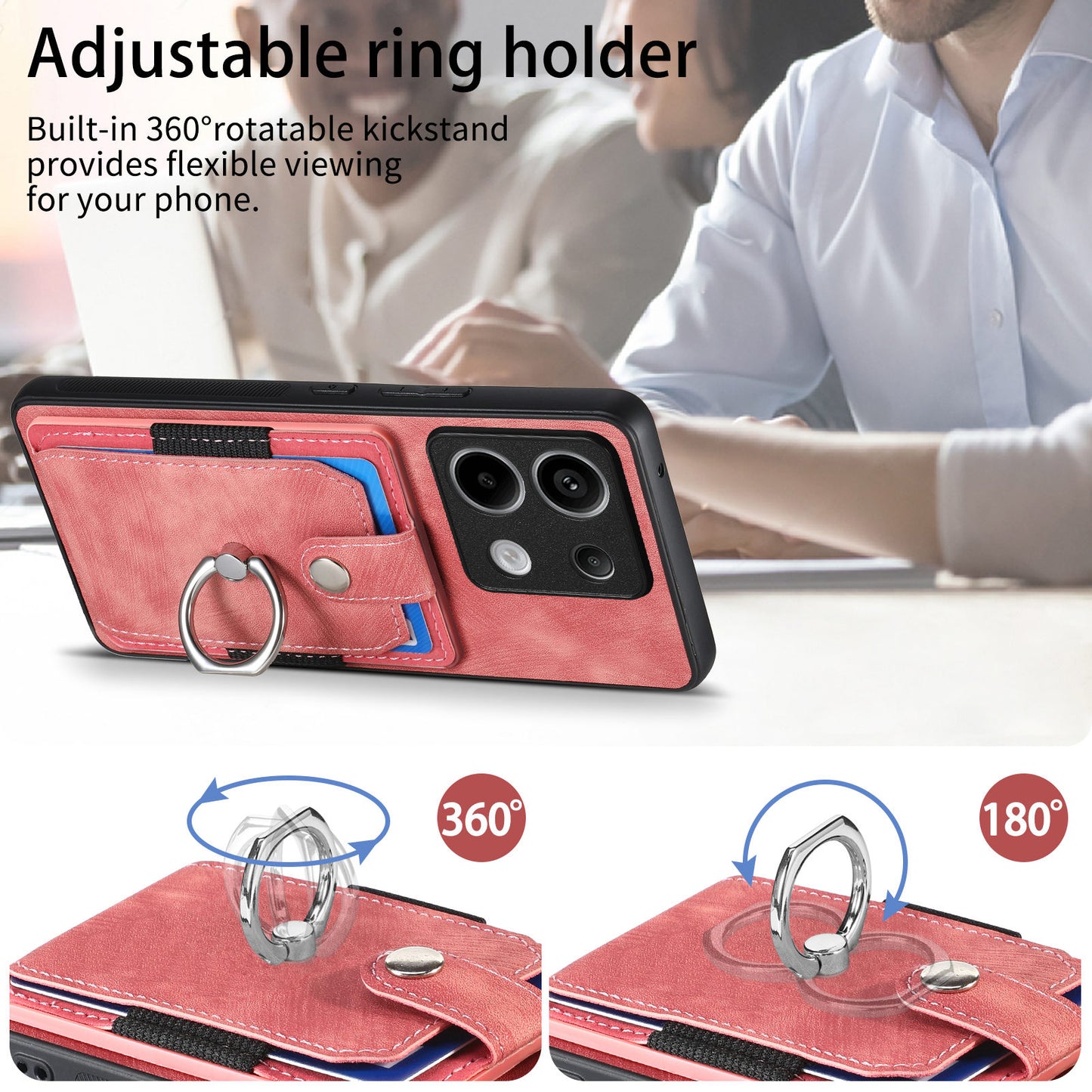 D2 For Xiaomi Redmi Note 13 Pro 5G / Poco X6 5G Phone Case with Ring Kickstand Anit-Fall Cover - Pink