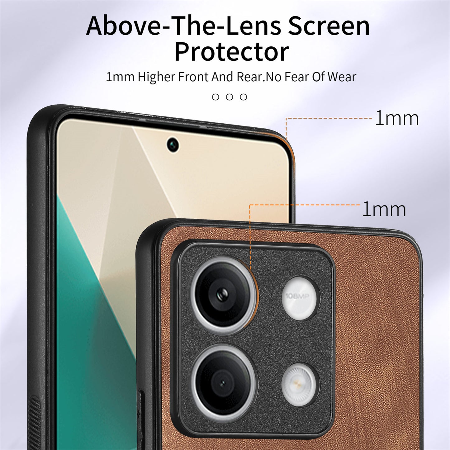 D2 For Xiaomi Redmi Note 13 5G Phone Case Vintage Texture Rotation Ring Holder Card Slots - Brown
