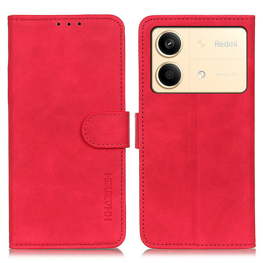 KHAZNEH For Xiaomi Redmi Note 13R Pro 5G Cell Phone Case Leather Retro Style Stand Cover - Red