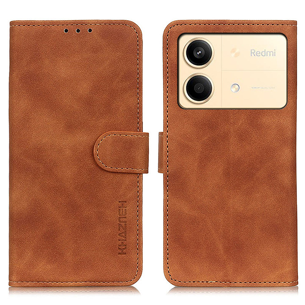 KHAZNEH For Xiaomi Redmi Note 13R Pro 5G Cell Phone Case Leather Retro Style Stand Cover - Brown