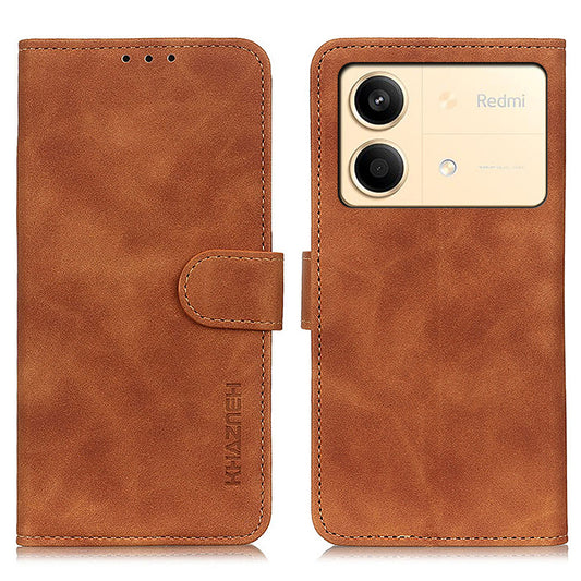 KHAZNEH For Xiaomi Redmi Note 13R Pro 5G Cell Phone Case Leather Retro Style Stand Cover - Brown