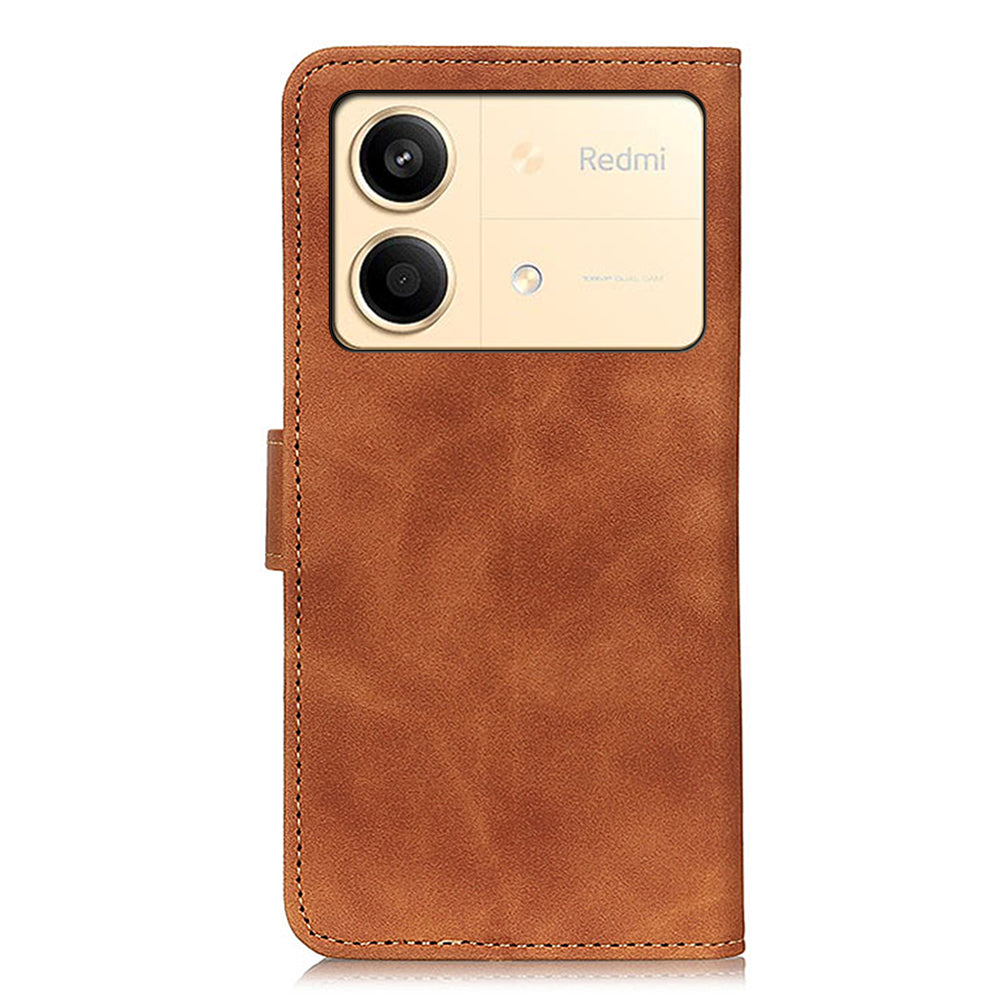 KHAZNEH For Xiaomi Redmi Note 13R Pro 5G Cell Phone Case Leather Retro Style Stand Cover - Brown