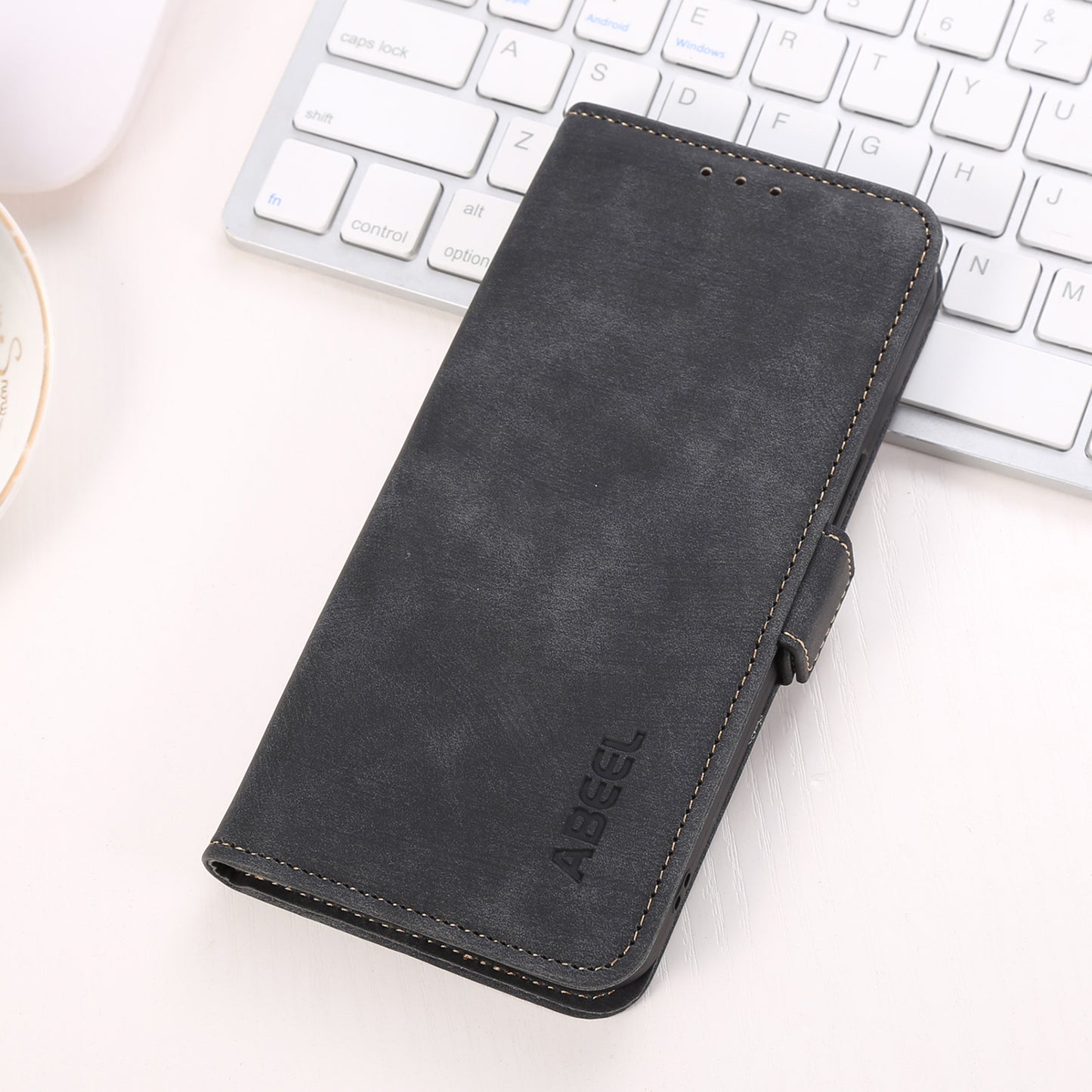 ABEEL For Xiaomi Redmi Note 13R Pro 5G Cell Phone Case Side Magnetic Clasp PU Leather Cover - Black