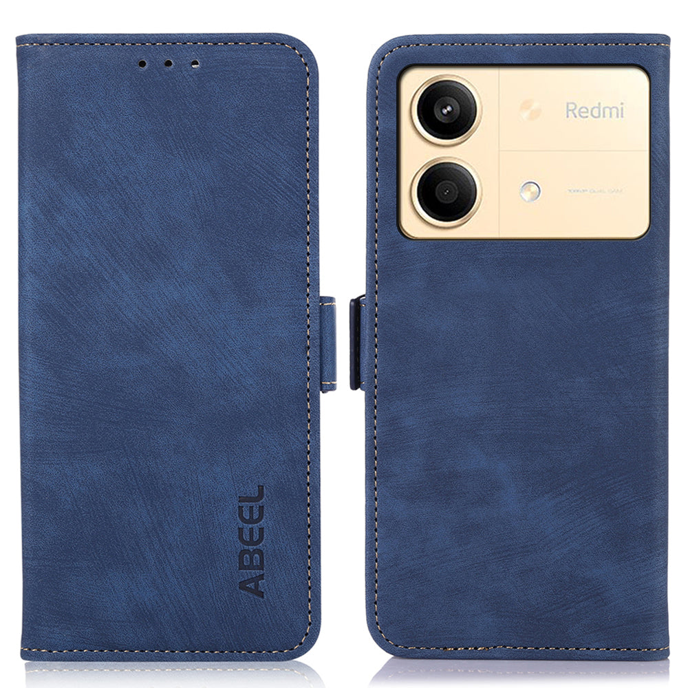 ABEEL For Xiaomi Redmi Note 13R Pro 5G Cell Phone Case Side Magnetic Clasp PU Leather Cover - Blue