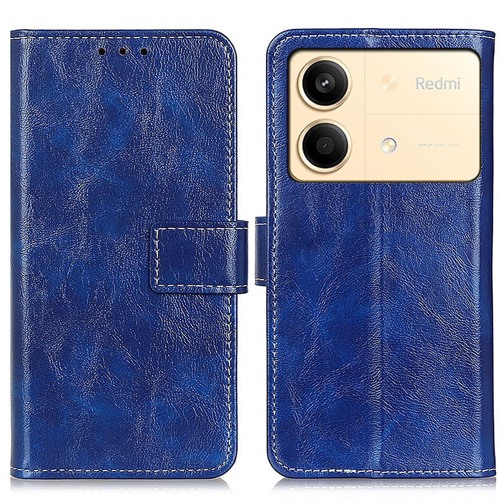 For Xiaomi Redmi Note 13R Pro 5G Magnetic Case Crazy Horse Texture Vintage Stand Cover - Blue