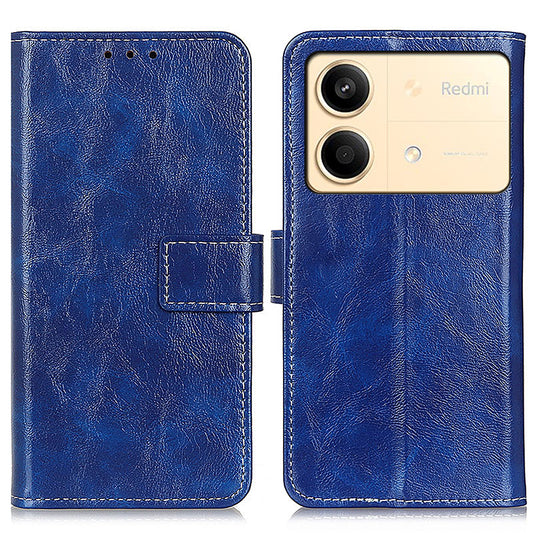 For Xiaomi Redmi Note 13R Pro 5G Magnetic Case Crazy Horse Texture Vintage Stand Cover - Blue