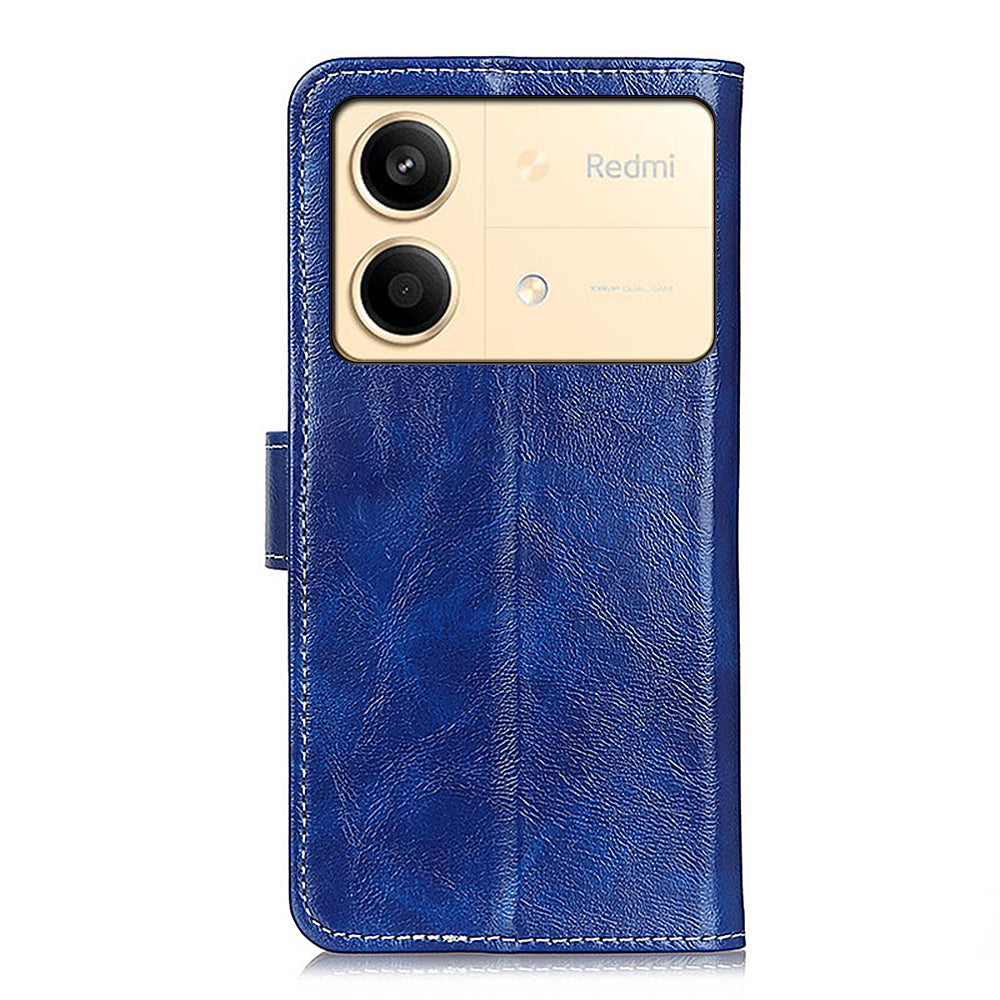 For Xiaomi Redmi Note 13R Pro 5G Magnetic Case Crazy Horse Texture Vintage Stand Cover - Blue